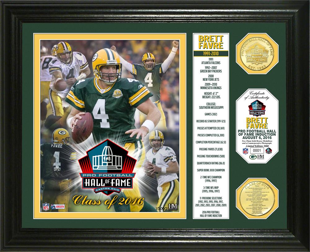 brett favre limited edition card Green Bay Packers Brett Favre 2016 Pro Football HOF Induction Banner Gold Coin Photo Mint