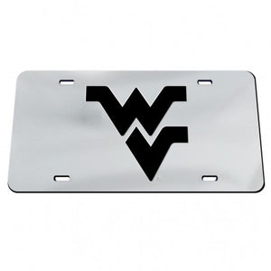 West Virginia Mountaineers Chrome License Plate w/Black WV