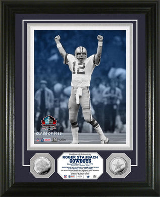 Roger Staubach Dallas Cowboys Pro Football Hall of Fame Silver Coin Photo Mint