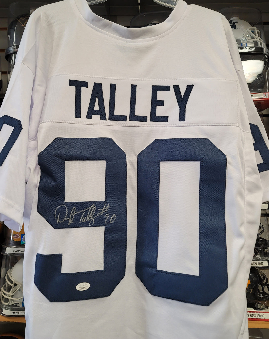 Darryl Talley College Style White #90 Autographed Jersey