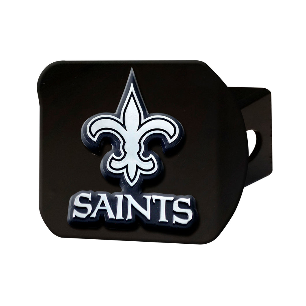 New Orleans Saints Chrome Emblem On Black Hitch Cover