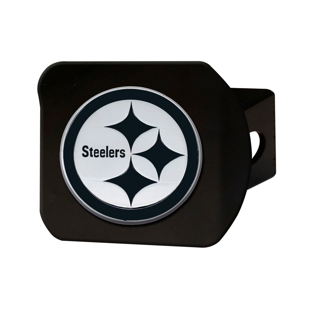 Pittsburgh Steelers Chrome Emblem On Black Hitch Cover