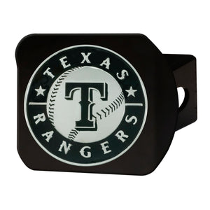 Texas Rangers Chrome Emblem On Black Hitch Cover