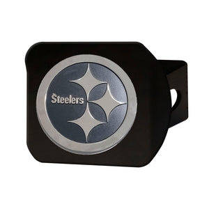 Pittsburgh Steelers Chrome Emblem On Black Hitch Cover Primary Logo