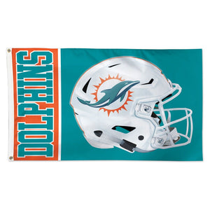 Miami Dolphins Helmet Wordmark Deluxe Flag - 3'x5'