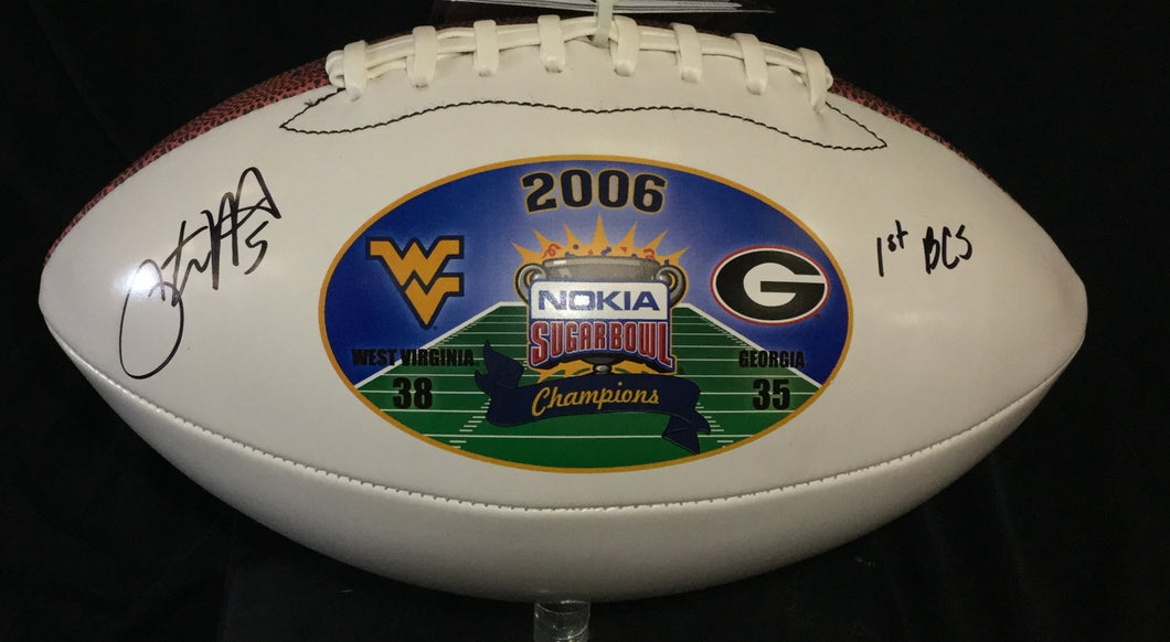 Pat White West Virginia Mountaineers Signed WVU Sugar Bowl Champs L/E Football JSA