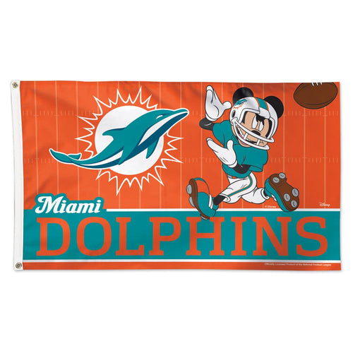 Miami Dolphins Mickey Mouse Deluxe Flag - 3'x5'