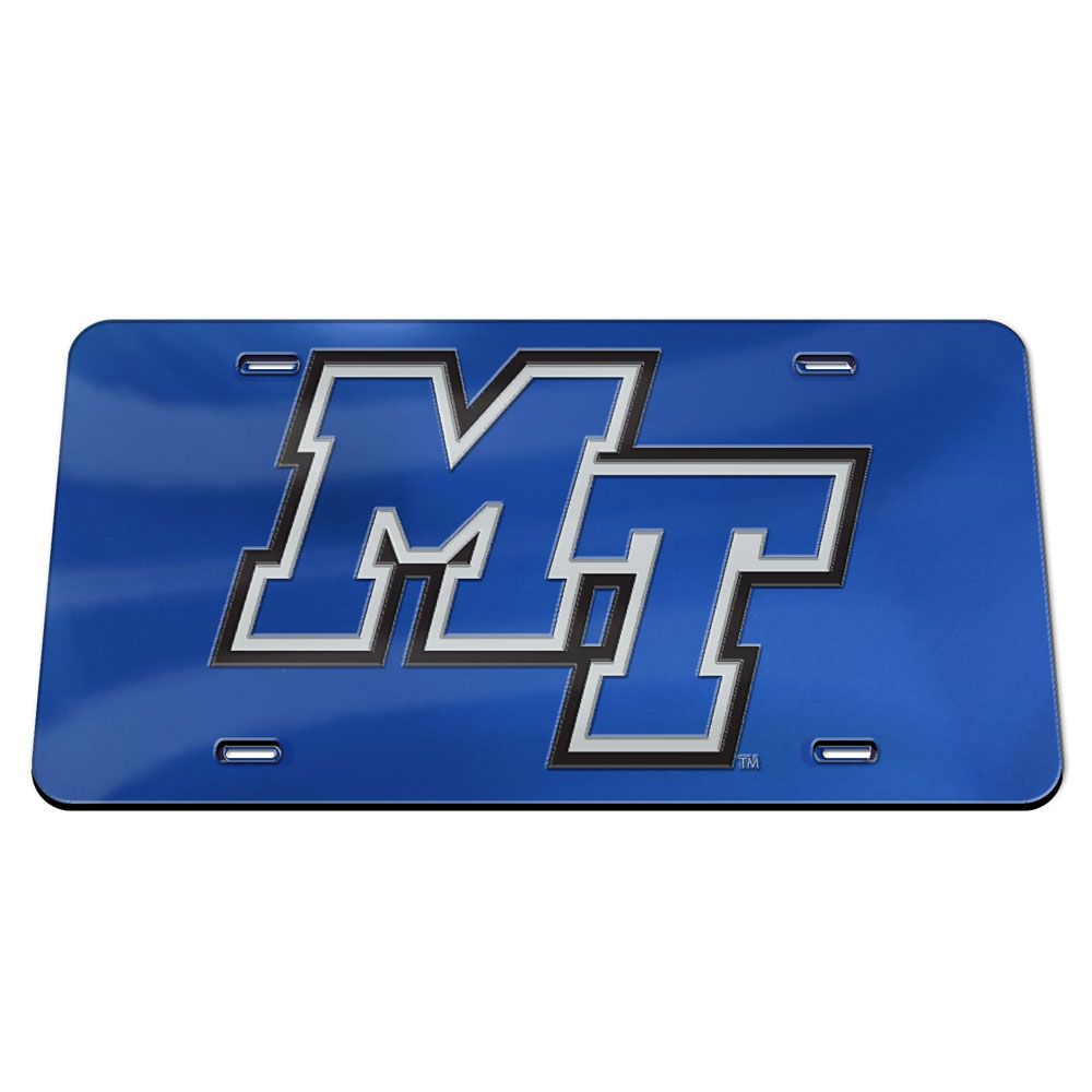 Middle Tennessee State Blue Raiders Blue Chrome Acrylic License Plate