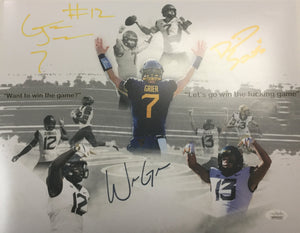 Gary Jennings, David Sills, & Will Grier West Virginia Mountaineers Triple Signed 16x20 Photo