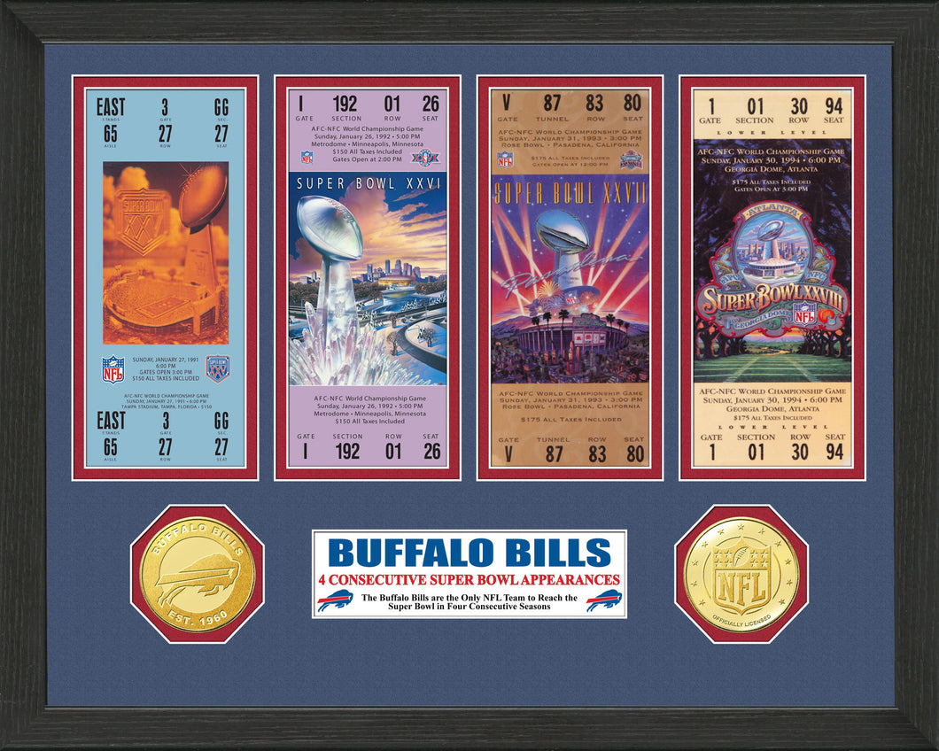 Buffalo Bills 4 Consecutive Super Bowl Appearances Ticket Collection