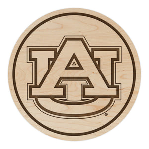 Auburn Tigers Maple Wood Coaster Set AU Block Letters