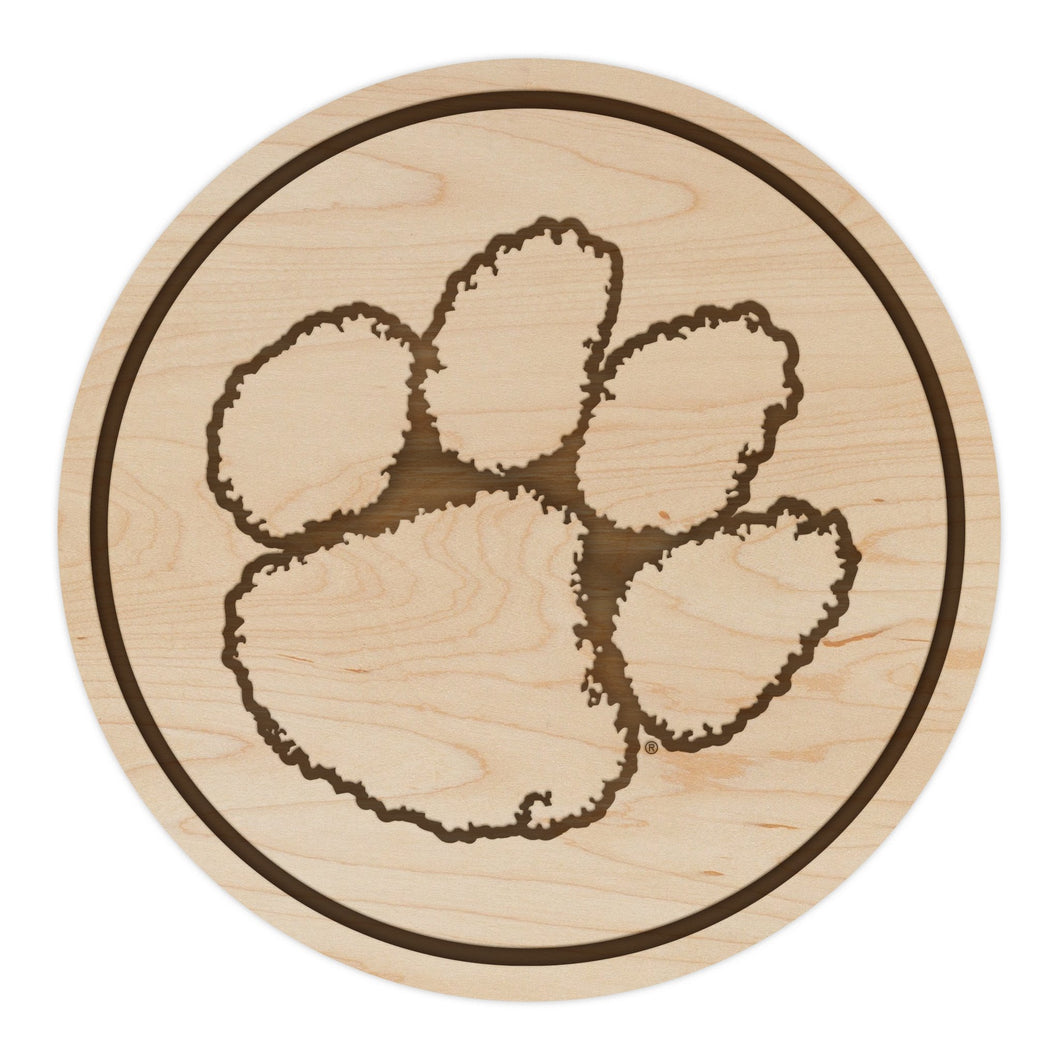 Clemson Tigers Maple Coaster Set - Tiger Paw