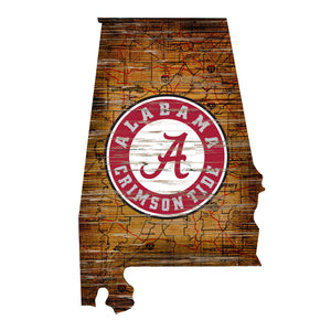 NCAA fan gear Alabama Crimson Tide state distressed wood sign from Sports Fanz