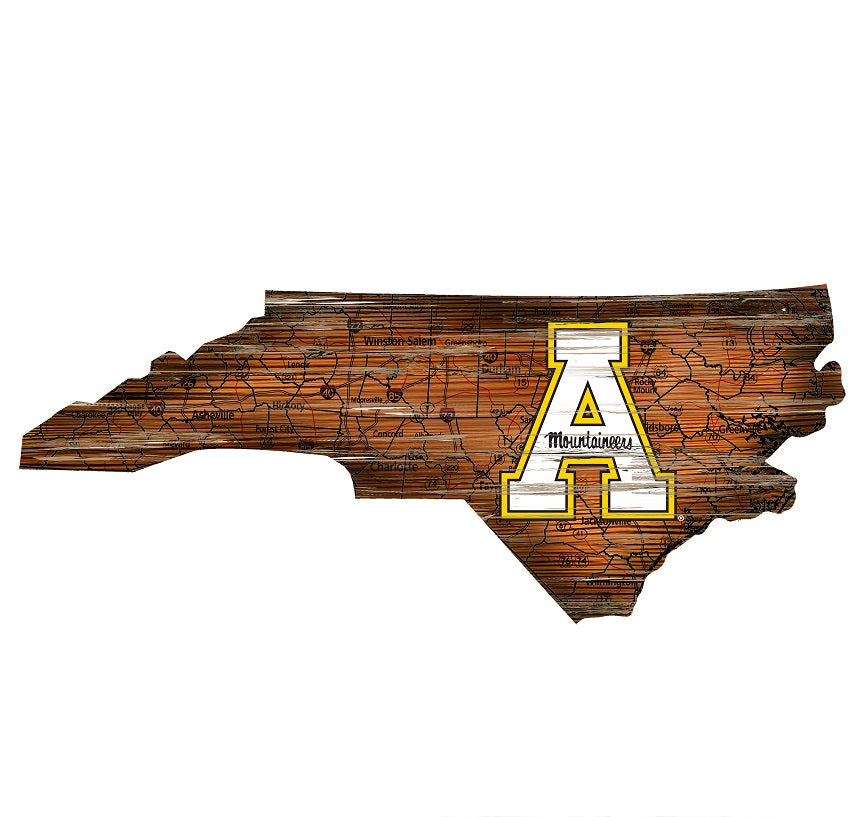 Appalachian State Mountaineers Distressed State Logo Wood Sign