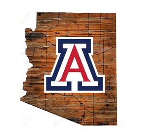 Arizona Wildcats Distressed State Logo Wood Sign