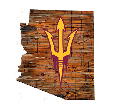 Arizona State Sun Devils Distressed State Logo Wood Sign