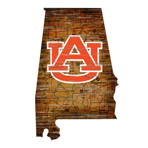 Auburn Tigers Distressed State Logo Wood Sign