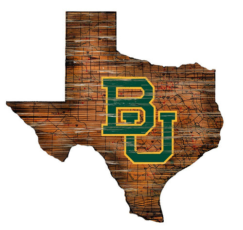 Baylor Bears Distressed State Logo Wood Sign