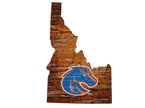 Boise State Broncos Distressed State Logo Wood Sign