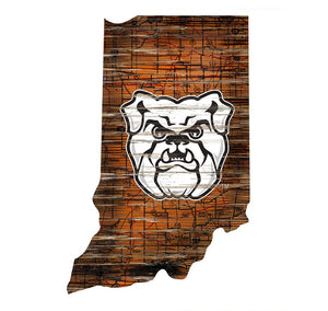 Butler Bulldogs Distressed State Logo Wood Sign