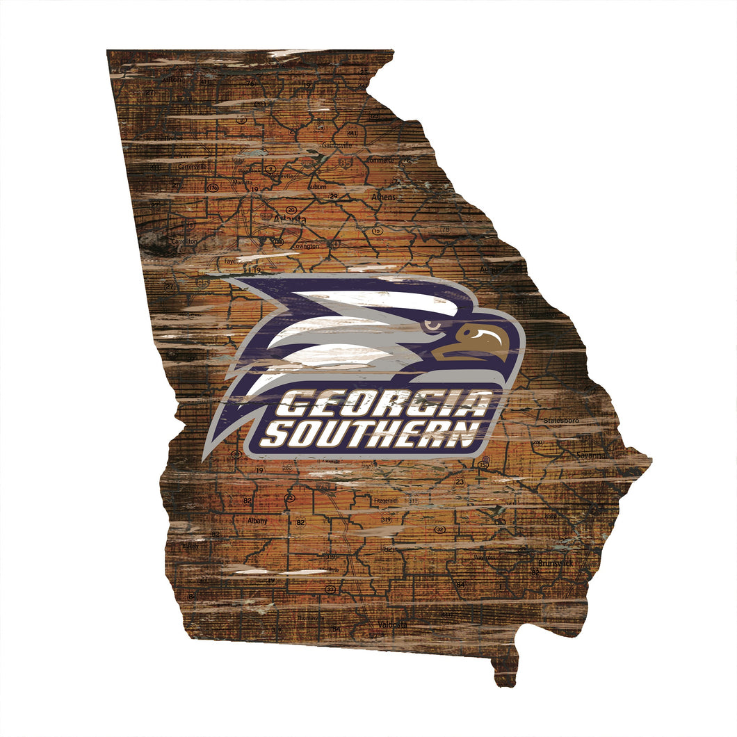 Georgia Southern Eagles Distressed State Logo Wood Sign