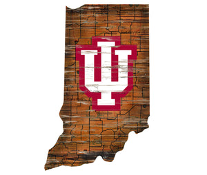 Indiana Hoosiers Distressed State Logo Wood Sign