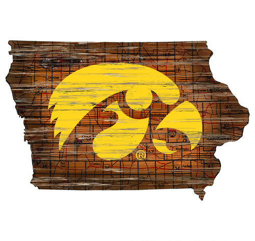 Iowa Hawkeyes Distressed State Logo Wood Sign