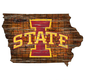 Iowa State Cyclones Distressed State Logo Wood Sign