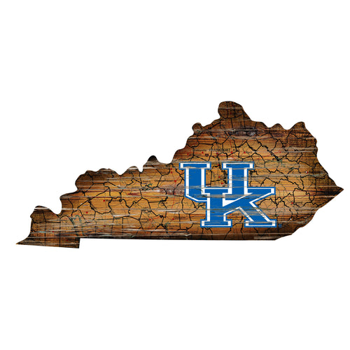 Kentucky Wildcats Distressed State Logo Wood Sign