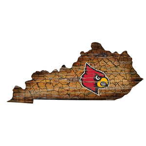 Louisville Cardinals Distressed State Logo Wood Sign