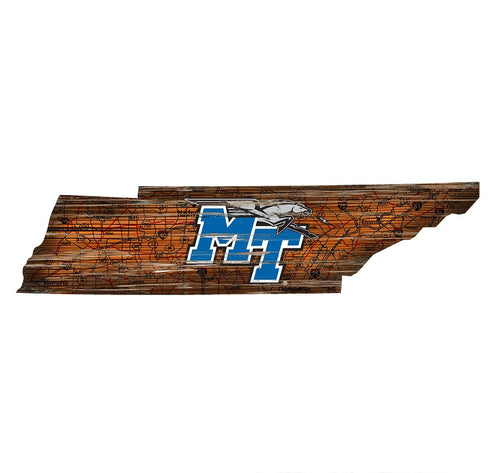 Middle Tennessee State Blue Raiders Distressed State Logo Wood Sign