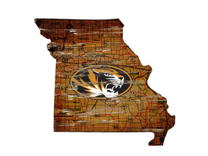 Missouri Tigers Distressed State Logo Wood Sign