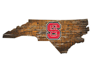 NC State Wolfpack Distressed State Logo Wood Sign