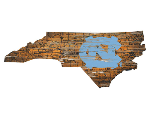 North Carolina Tar Heels Distressed State Logo Wood Sign