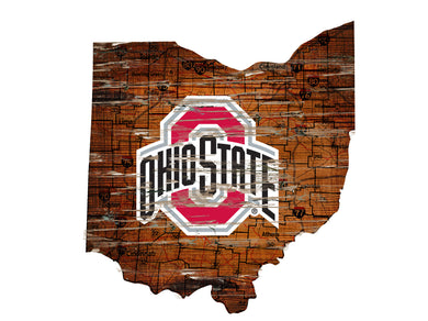 Ohio State Buckeyes Distressed State Logo Wood Sign