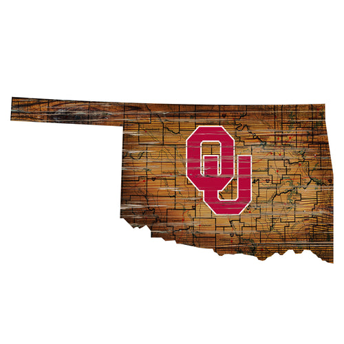 Oklahoma Sooners Distressed State Logo Wood Sign