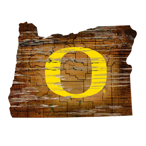 Oregon Ducks Distressed State Logo Wood Sign