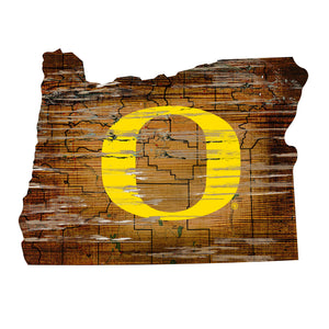 Oregon Ducks Distressed State Logo Wood Sign