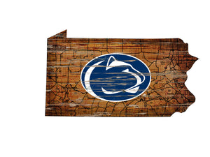 Penn State Nittany Lions Distressed State Logo Wood Sign