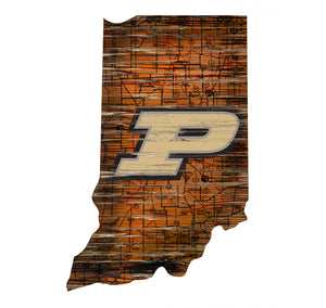 Purdue Boilermakers Distressed State Logo Wood Sign