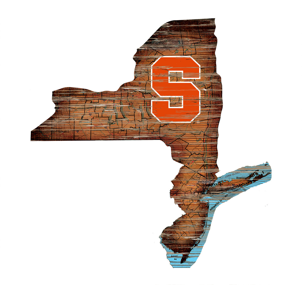 Syracuse Orangemen Distressed State Logo Wood Sign