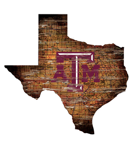 Texas A&M Aggies Distressed State Logo Wood Sign