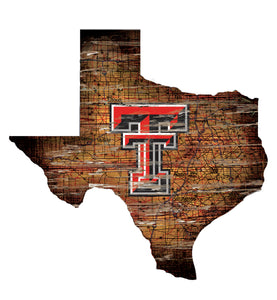 Texas Tech Red Raiders Distressed State Logo Wood Sign