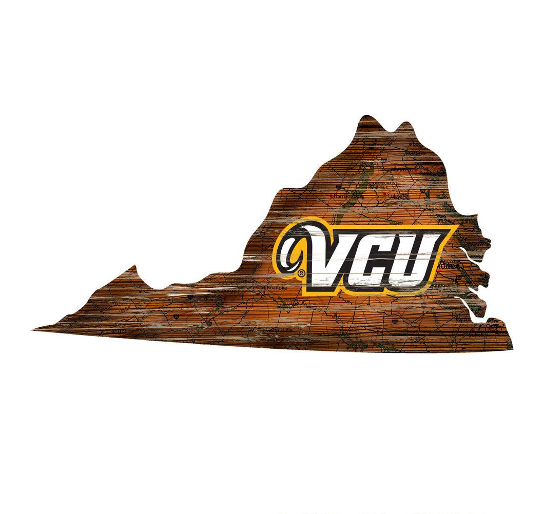 VCU Rams Distressed State Logo Wood Sign