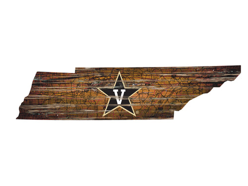 Vanderbilt Commodores Distressed State Logo Wood Sign