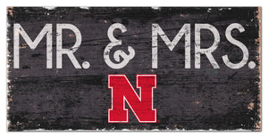 Nebraska Cornhuskers Mr. & Mrs. Wood Sign - 6"x12"