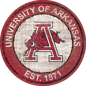 Arkansas Razorbacks Herritage Logo Round Wood Sign - 23.5"