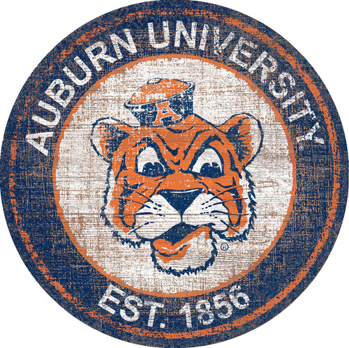 Auburn Tigers Herritage Logo Round Wood Sign - 23.5