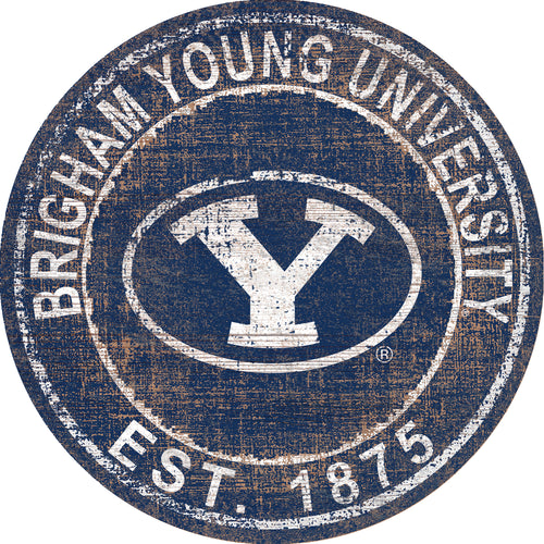 BYU Cougars Heritage Logo Round Wood Sign - 24