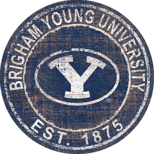 BYU Cougars Heritage Logo Round Wood Sign - 24"